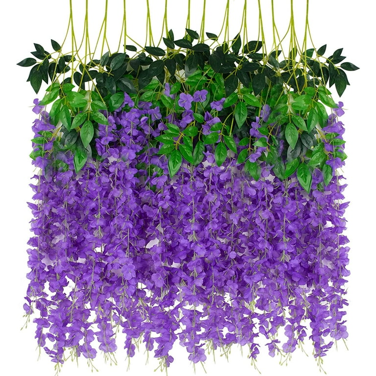 12PCS Fake Ivy Leaves, Artificial Greenery Vines & Wisteria Flower Home  Garland