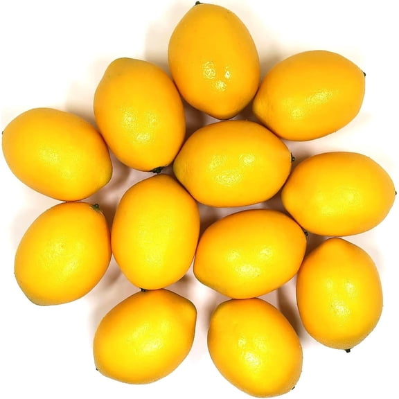 12 Pcs Artificial Yellow Lemons 3.1 Inch Faux Fruit for Home Kitchen Table Bowl Cabinet Party Christmas Decor