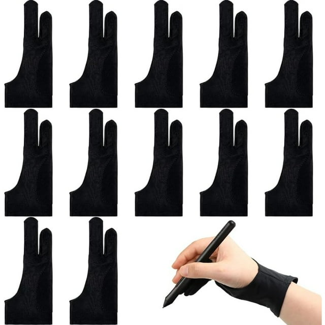 12 Pcs Artist Drawing Glove Digital Art Glove with Two Fingers Tablet