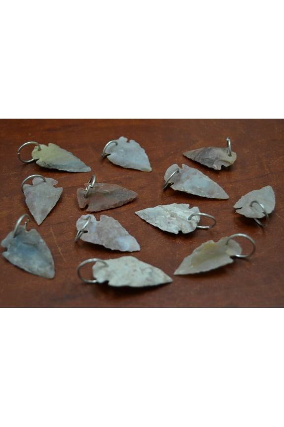 12 Pcs Assortment Agate Stone Spear Arrowhead Pendants 1" - 1 1/2"
