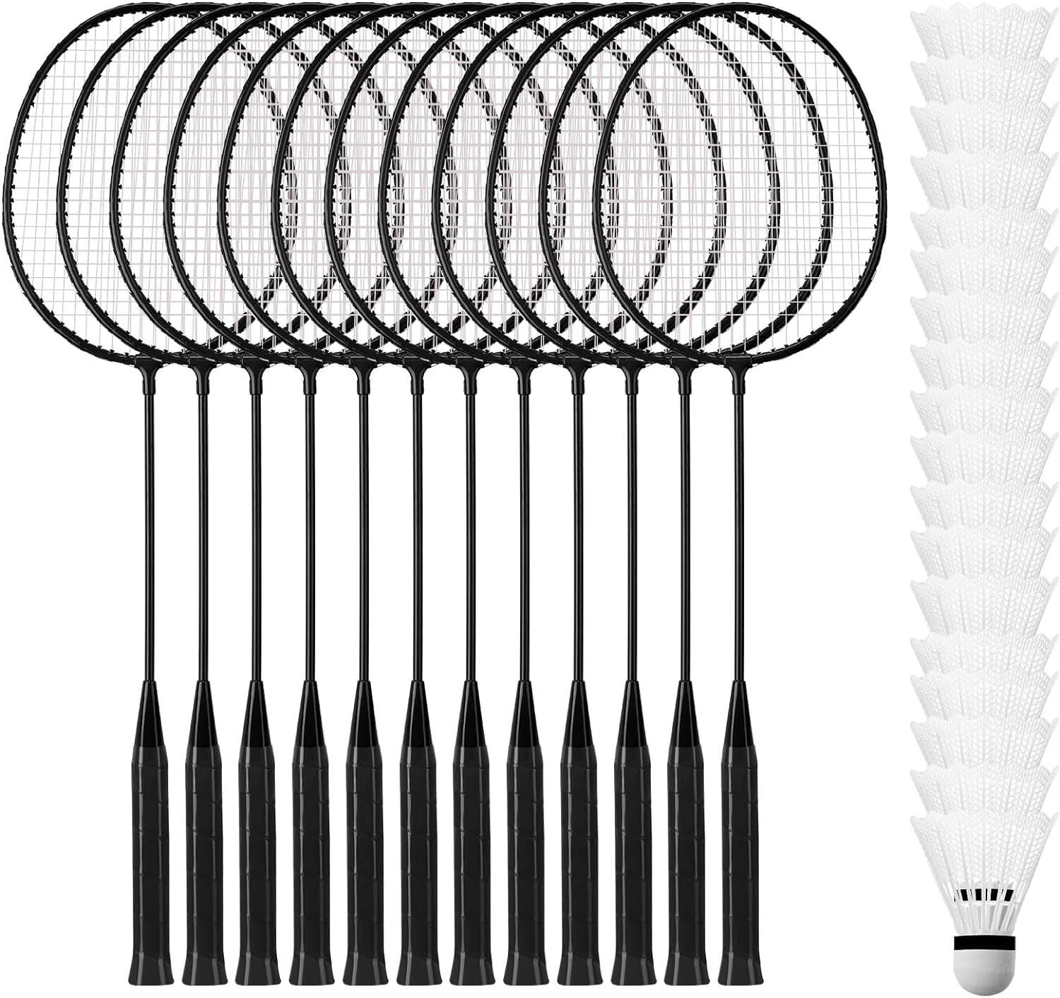 12 Pcs Badminton Rackets Bulk with 18 Nylon Badmintons, Shuttle Set for Beginners Advanced Player Backyard Gym Beach Outdoor