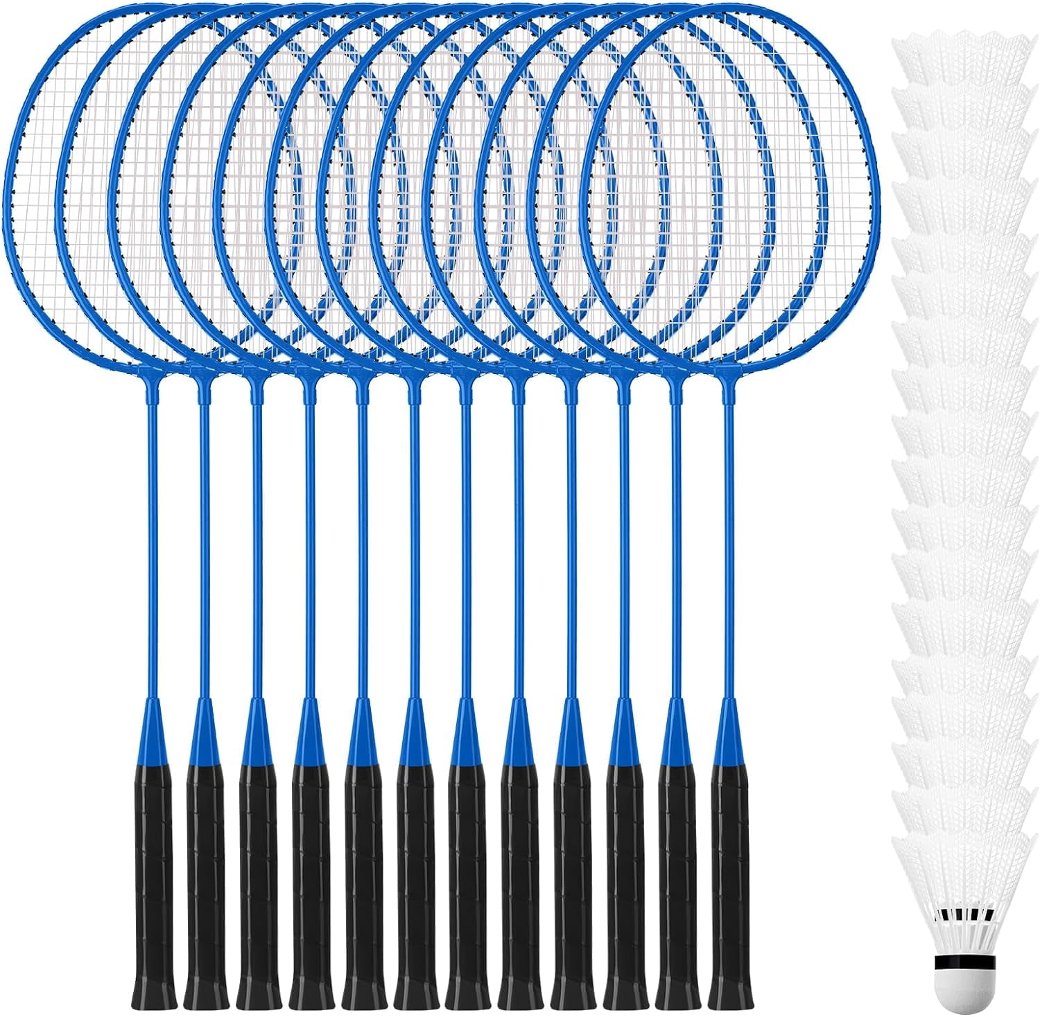12 Pcs Badminton Rackets Bulk with 18 Nylon Badmintons, Shuttle Set for Beginners Advanced Player Backyard Gym Beach Outdoor