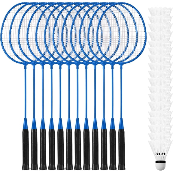 12 Pcs Badminton Rackets Bulk with 18 Nylon Badmintons, Shuttle Set for Beginners Advanced Player Backyard Gym Beach Outdoor