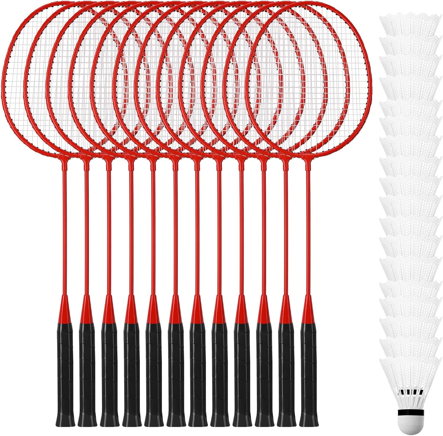 12 Pcs Badminton Rackets Bulk with 18 Nylon Badmintons, Shuttle Set for Beginners Advanced Player Backyard Gym Beach Outdoor