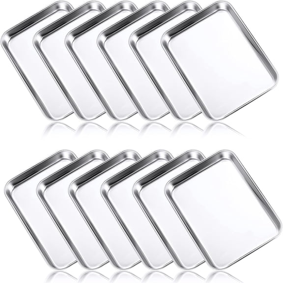 12 Pcs Baking Sheet Stainless Steel Cookie Small Metal Sheet Pans Professional Rectangle Oven Trays Kitchen Baking Cooking Oven and Toaster, Dishwasher Safe