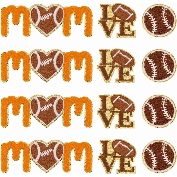 12 Pcs Ball Chenille Patches Colorful Baseball Towel Cloth Embroidery Applique Rugby Gold Border Iron on Appliques Patch Love Rugby Sew on Patch for Clothes Jackets Dress Hat Jeans DIY Mixed Color
