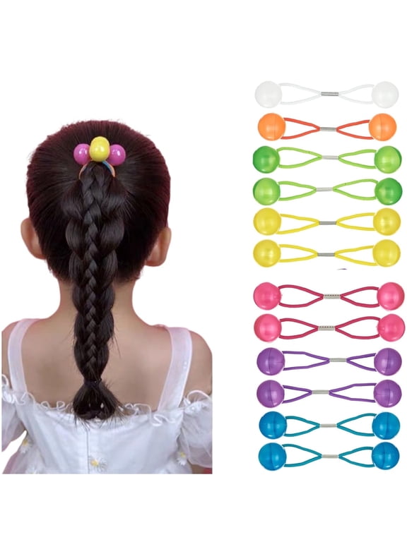 12 Pcs Ball Colorful Twin Bead Ponytail Ties,Ball Hair Ties with Plastics Balls,Charm Hair Ties for Toddlers,Hair Elastic Accessories for Women