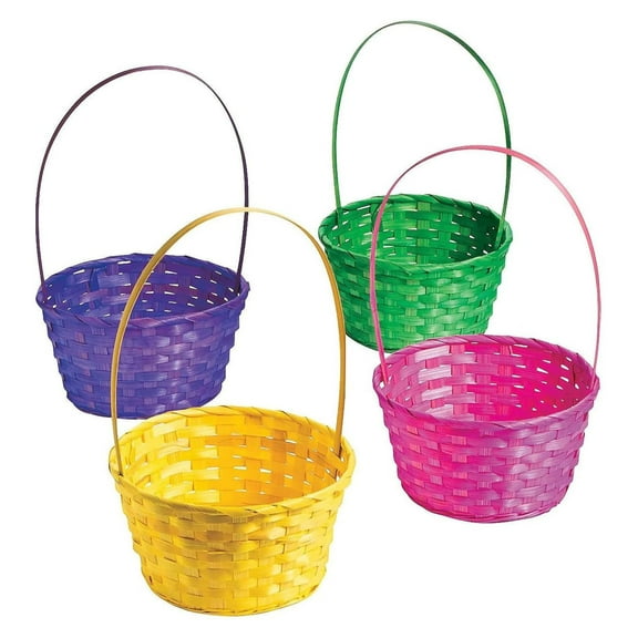 12 Pcs Bamboo Easter Baskets - Large Solid Color 9 In Diameter with 10 In Handle - Durable and Sturdy Baskets for Easter Empty