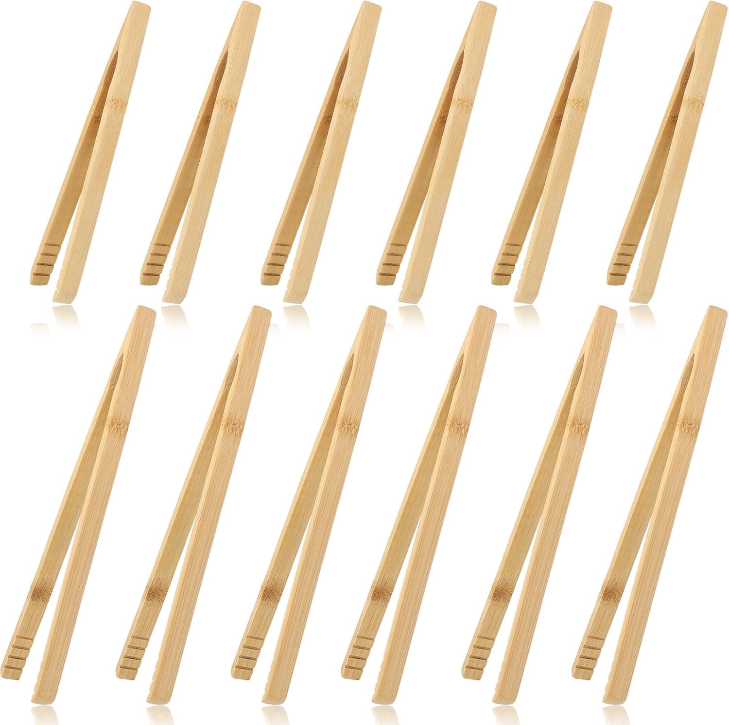 12 Pcs Bamboo Toaster Tongs Natural Wooden Cooking Tongs with Anti-slip ...