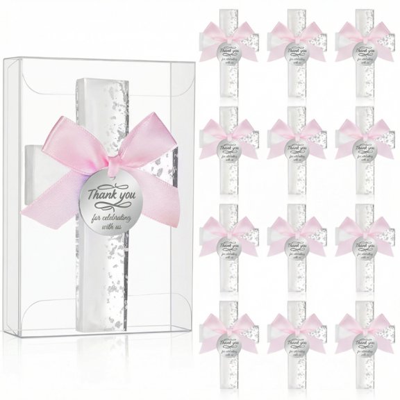 12 Pcs Baptism & First Communion Gift Sets, Resin Cross with Tags & Bows, Christian Church Favors, Keepsakes for Christening, Baby Shower, Religious Ceremonies, Baptism Decor