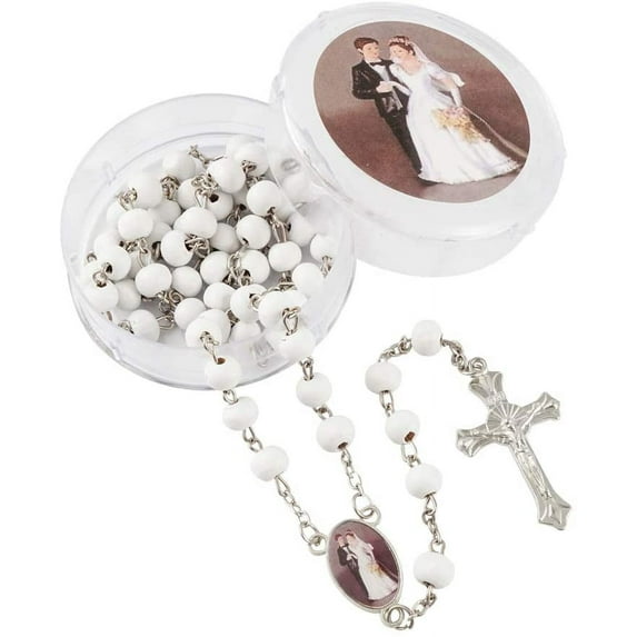 12 Pcs Baptism Party Favors White Scented Wood Rosary Guardian Baby Angel Our Lady of Guadalupe San Judas First Communion Boy& Girl Recuerdos de Bautizo Communion