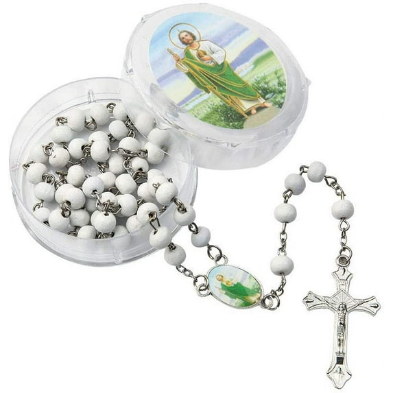 12 Pcs Baptism Party Favors White Scented Wood Rosary Guardian Baby Angel Our Lady of Guadalupe San Judas First Communion Boy& Girl Recuerdos de Bautizo Communion