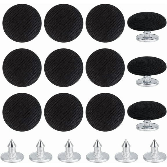 12 Pcs Baseball Cap Button 0.55 Inch Top Replacement Hats Button Black Cloth Covered for Hat Replacement Repair Jeans Blouse Sewing Black