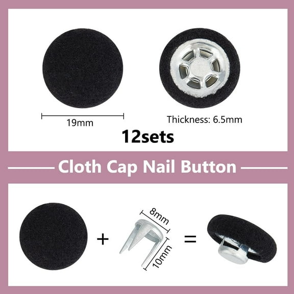 12 Pcs Baseball Cap Button 0.75 Inch Black Felt Hat Snap Button Replacement for Hat Repair Making