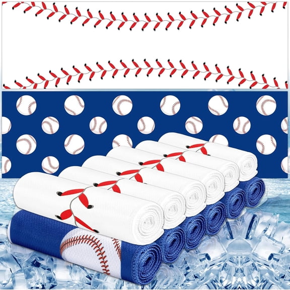 12 Pcs Baseball Cooling Towels 38x12 Inch Breathable Baseball Microfiber Ice Towel Fast Drying Workout Rags Bulk Sport Team Gift for Team Gym Running Coach Sport Party Favors(White,Blue)