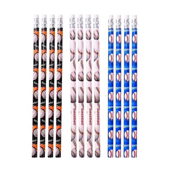 12 Pcs Baseball Pencils, Sport Pattern Wooden Writing Pencil, Baseball Themed Printed Wood Pencil, Eraser Topped Graphite Drawing Tool, Pre Sharpened Graphite Pencils for Teacher Family