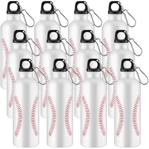 12 Pcs Baseball Water Bottles for Girls or Boys 17 oz Aluminum Baseball Gifts Tumbler Lid Leak Proof Sports Bottles for Gym Travel Teammate Coffee Friend Men Classmate Bicycle