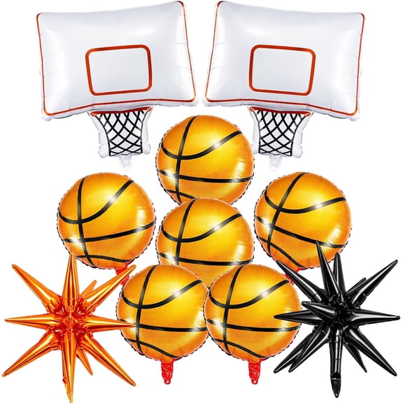12 Pcs Basketball Birthday Party Balloons Decorations 6 Pcs Basketball Aluminum Foil Balloon 2 Hoop Foil 2#23 Jersey 2 Exploding Star for Birthday Party Sports Themed Decorations