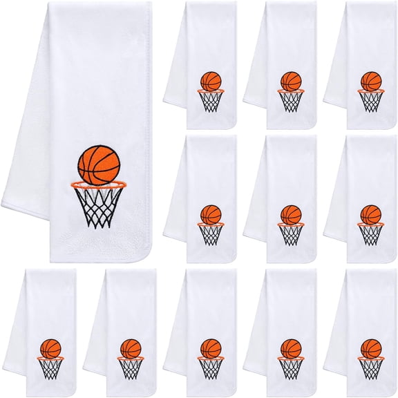 12 Pcs Basketball Towel Gift Sweat Hand Microfiber Workout Towel Embroidered Sports Team Gifts, 11.81 x 27.56 Inch (White)