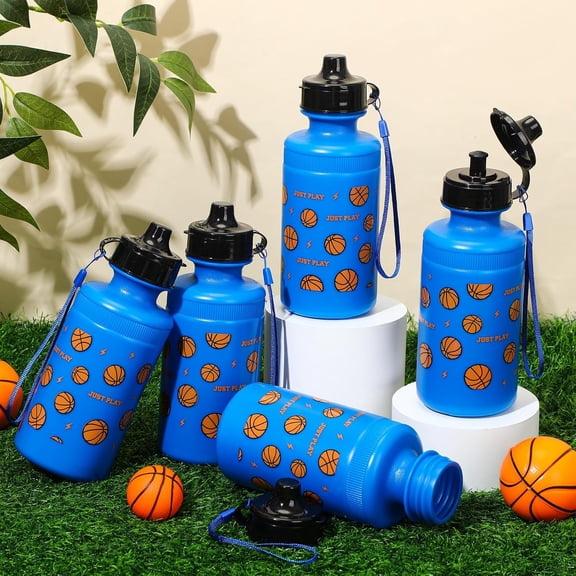 12 Pcs Basketball Water Bottles Bulk 18 oz Squeeze Reusable Plastic Water Bottle with Nylon Strap Leak Proof Sport Theme Cup for School Basketball Team Grad Gift(Blue)$$Sport & Recreation Other