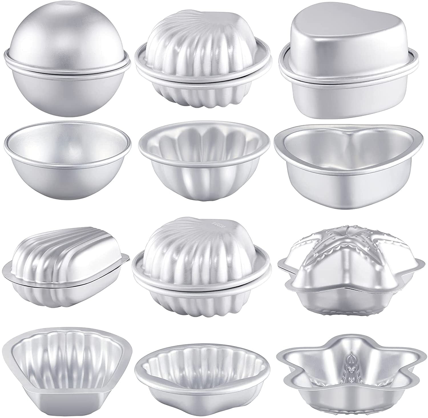 12 Pcs Bath Bomb Molds 6 Shapes Metal DIY Bath Bomb Making Crafts Crafting Press Mould for Handmade Soaps Candle Cake Ice Cream Baking Handicrafts Making Supplies