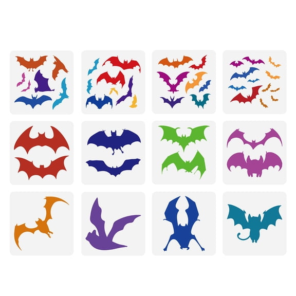 12 Pcs Bats Stencil Bats Silhouette Stencils 5.9x5.9inch Scary Bats Drawing Stencils Reusable Themes Templates