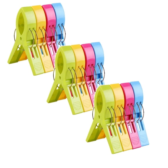 12 Pcs Beach Towel Clips, Heavy Duty Clothes Pins Beach Clips, Towel Clips Clothes Pegs Hanging Clip Clamps for Chairs Clothes, Keep Your Towel Clothes from Blowing Away, 2.87"x4.72", Multicolor A