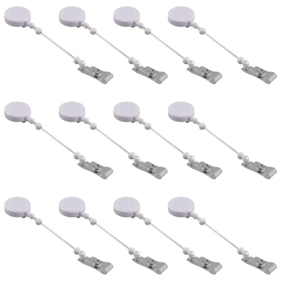 12 Pcs Beadable DIY Badge Reel Kit Retractable ID Name Badge Reel Clips Holder for Beads Blank Bar with Belt Clip, White