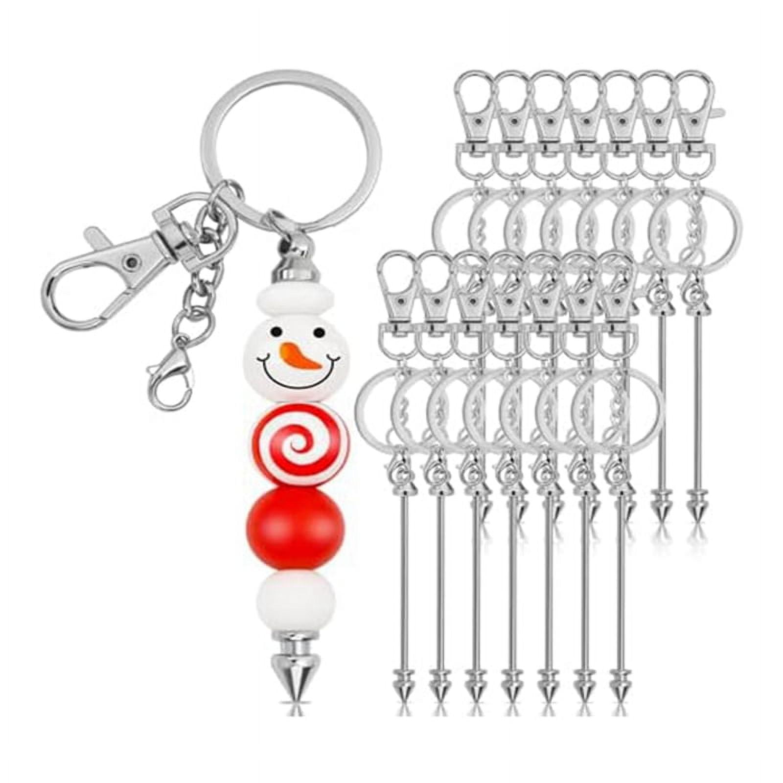 12 Pcs Beadable Keychain Bar, Silver Bead Keychain Beaded Keychain for