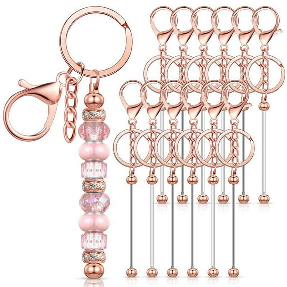 12 Pcs Beadable Keychain Bars for Beads Blank Beaded DIY Projects Pendant Rose Gold