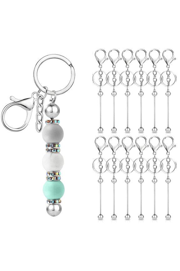 12 Pcs Beadable Keychains Bars Bulk Blank Beaded Metal Keychain for Craft DIY Gift