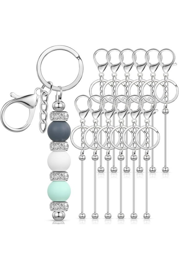 12 Pcs Beadable Keychains Bars Bulk Blank Beaded Metal Keychain for Craft DIY Gift