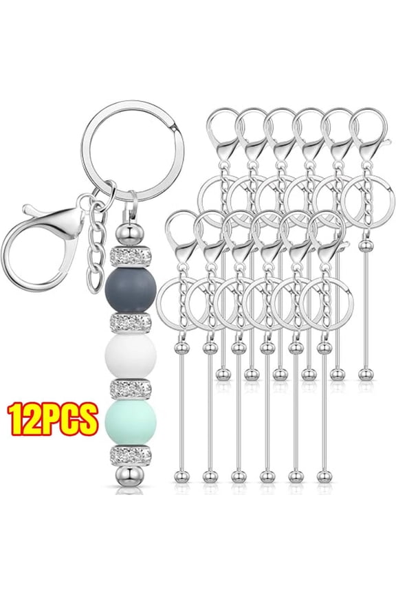 12 Pcs Beadable Keychains Bars Bulk Blank Beaded Metal Keychain for Craft DIY Gift