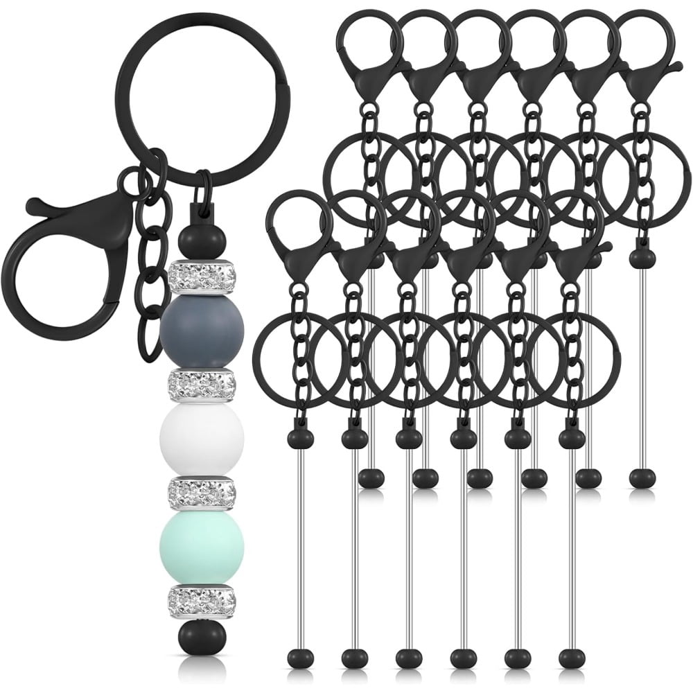 12 Pcs Beadable Keychains Bars Bulk Blank Beaded Metal Keychain for ...