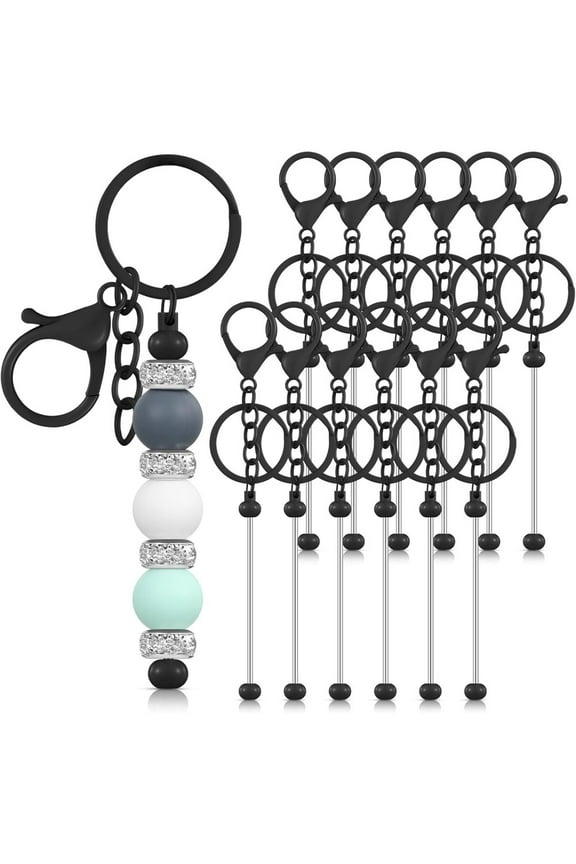 12 Pcs Beadable Keychains Bars Bulk Blank Beaded Metal Keychain for Craft DIY Gift
