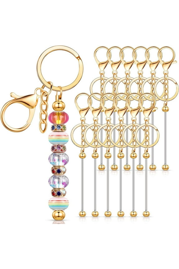 12 Pcs Beadable Keychains Bars Bulk Blank Beaded Metal Keychain for Craft DIY Gift
