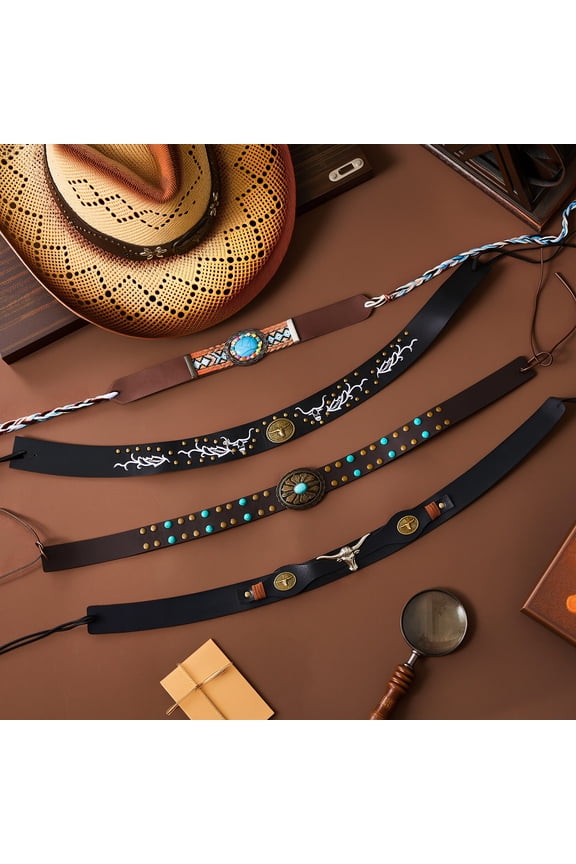 12 Pcs Beaded Cowboy Hat Bands, Adjustable Brown PU Leather Western Hat Bands for Women Men, Retro Hat Accessories for Rodeo, Ranch, Country Concerts, Summer Western Parties