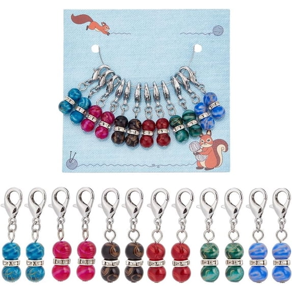 12 Pcs Beaded Stitch Markers 6 Colors Beaded Crochet Markers Textured Round Ball Locking Stitch Marker Glass Stitch Needle Clip