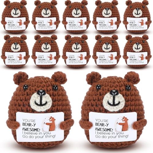 12 Pcs Bear Stuffed Animal 2.17 Inch Crochet Bear Gifts Emotional Inspirational Motivational Positive Gifts for Employee Coworker Students Volunteer Supplies$$Office