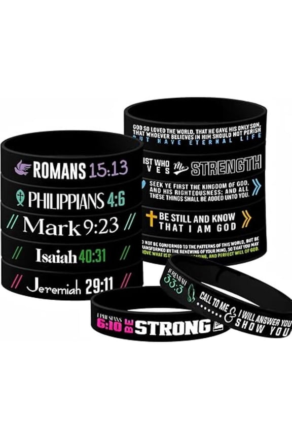 12 Pcs Bible Verses Bracelets Motivational Christian Rubber Bracelets Faith Hope Wristbands Bracelets Christian Scripture Bracelets for Men Women
