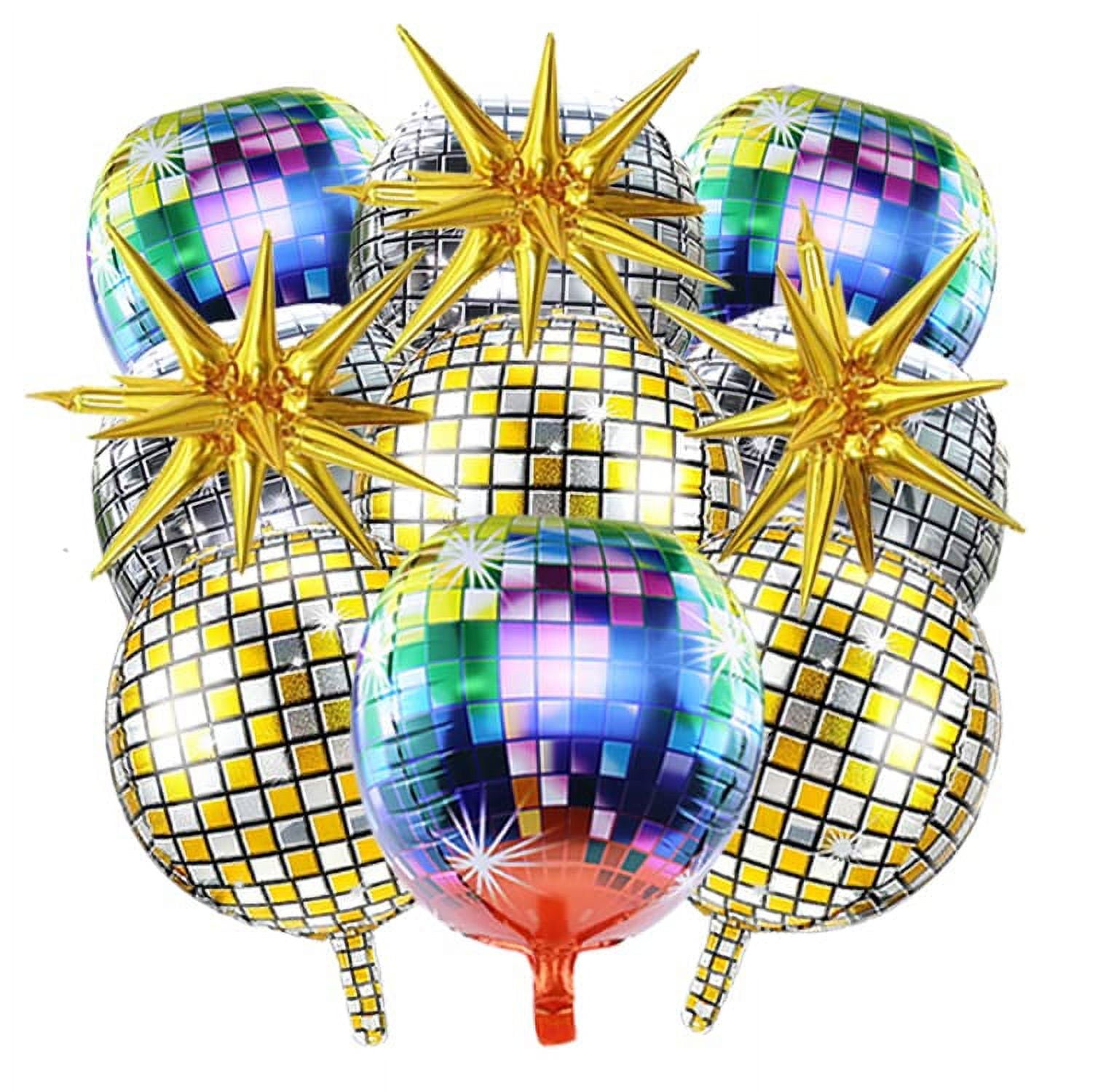 12 Pcs Big Disco Ball Balloons, 22 inch Round Metallic Aluminum Foil Disco Balloons, Huge Gold