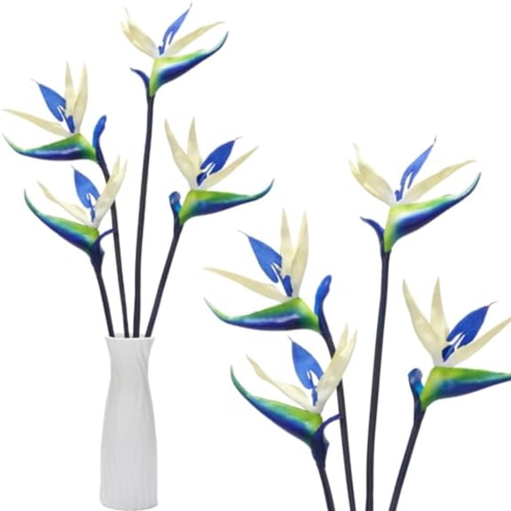 12 Pcs Bird of Paradise Artificial Plant 24 Inches Hawaiian Tropical Flowers Fake Rubber Strelitzia Faux Flowers Bouquet for Home Garden Office Wedding Indoor Outside Party Decor DIY Blue