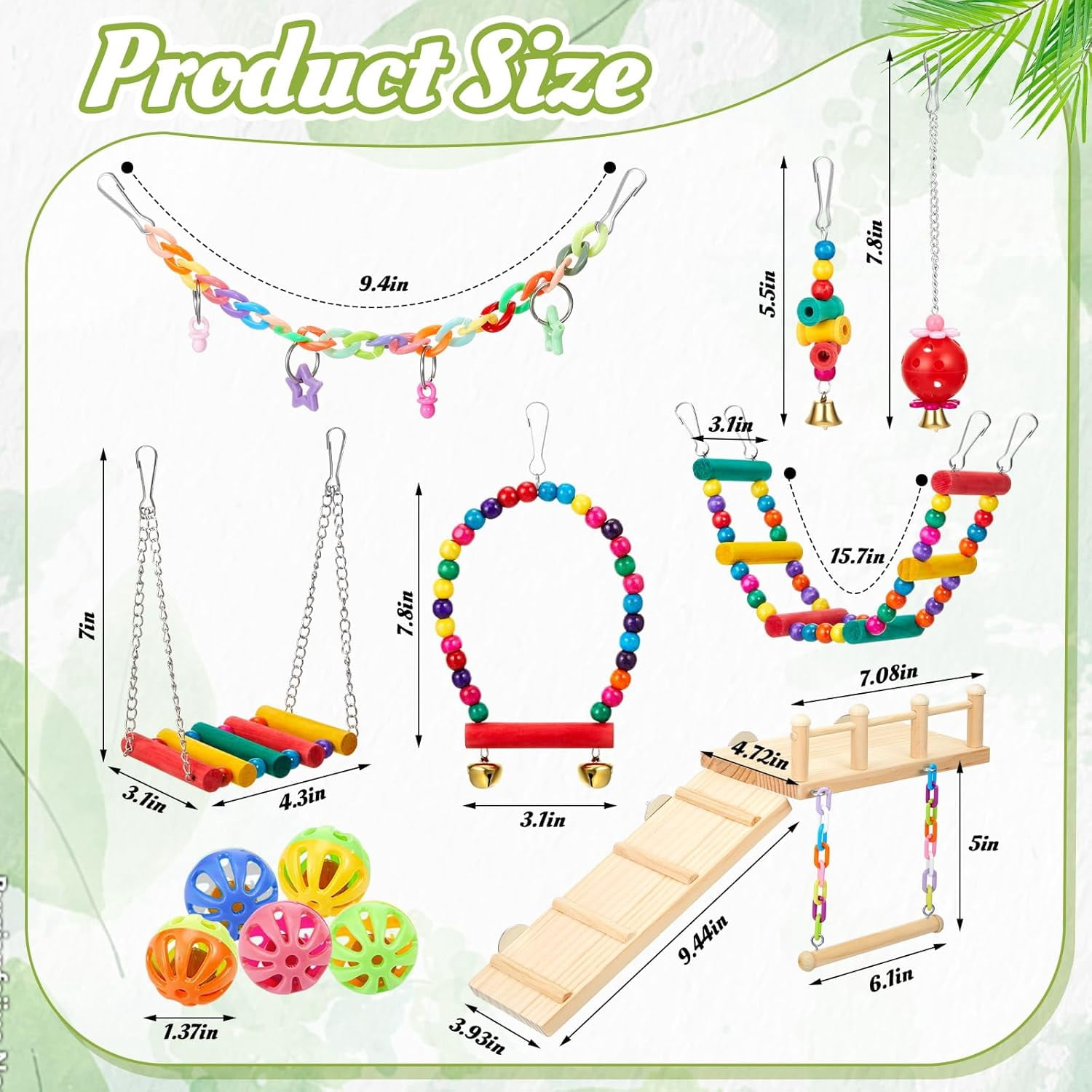 12 Pcs Bird Toys Set for Cockatiels, Conures & Parakeets | Cage ...