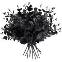 12 Pcs Black Eucalyptus Stems, 13" Fake Flowers DIY Black Silk Artificial Flowers Faux Spooky Branches for Home Halloween Farmhouse Gothic Floral Arrangements Decor