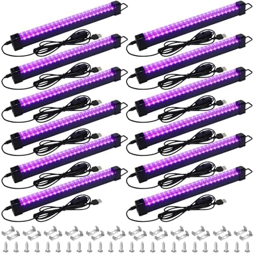 12 Pcs Black Light Bar 6w 1ft LED Blacklight Strip for Fluorescent Tapestry Poster Body Paint Glow Party Halloween Club Bedroom Cabinets Decor USB UV Strip Lights Magnetic$$Tools & Hardware Other