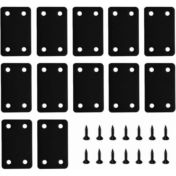 12 Pcs Black Metal Flat Straight Brace Bracket, Joining Fixing Brackets | 2.4 x 1.5 Inch Corner Plates for Tables, Cabinets, Bookshelves