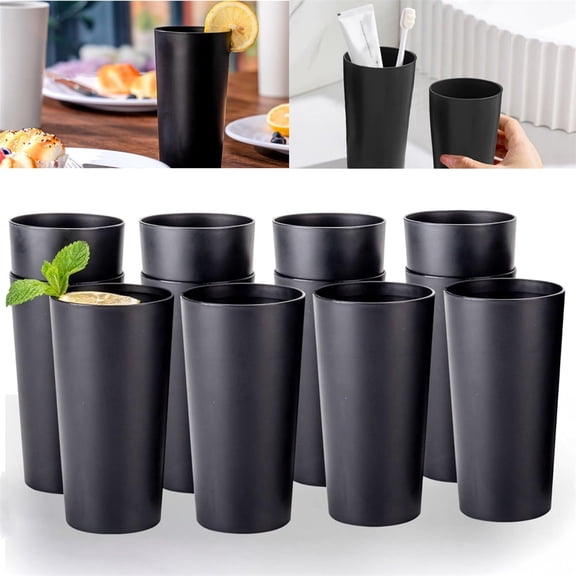 12 Pcs Black Plastic Drinking Glasses 18 Ounce Stackable Water Cups Reusable Shatter-Proof Tumblers for Beverage Juice,Drinkware Set,Dishwasher Safe,Home Party Supplies By Scheam