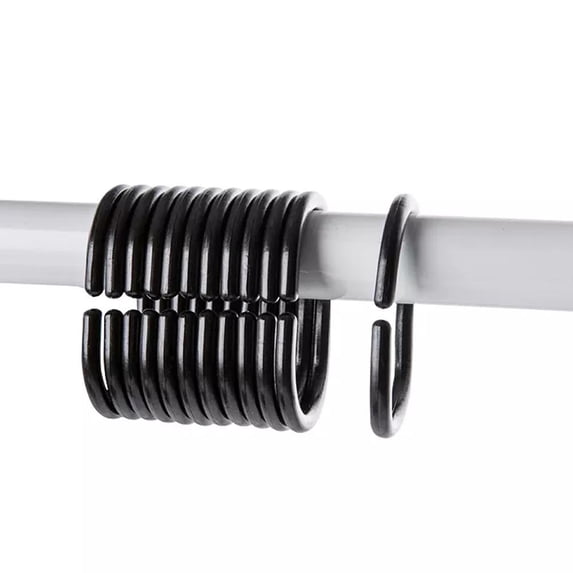 12 Pcs Black Plastic Shower Curtain Hooks Rings - Easy Glide C-Shape Shower Rod Loops for Bathroom Curtains