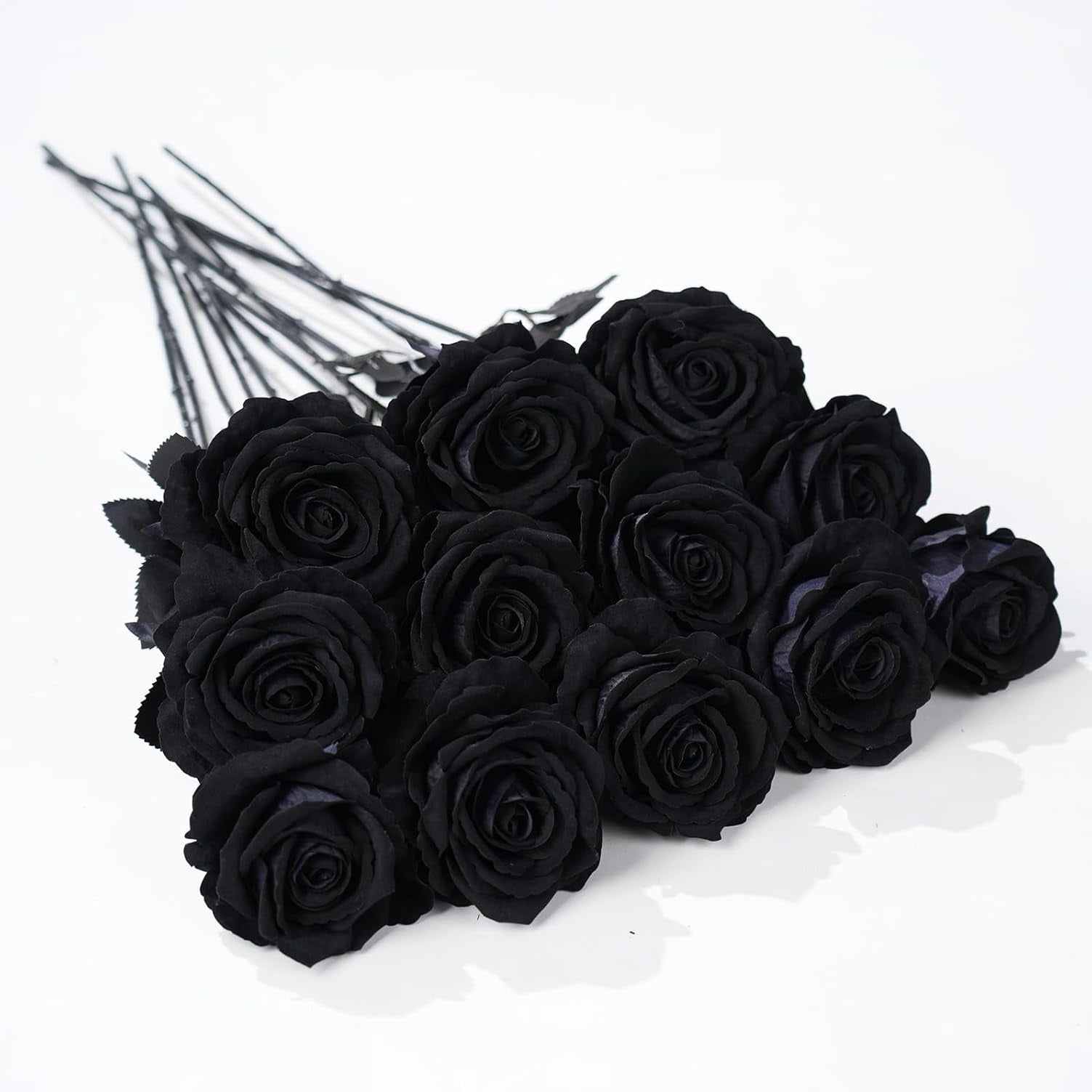 12 Pcs Black Roses Artificial Flowers with Long Stem, Faux Silk Rose ...