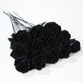 12 Pcs Black Roses Artificial Flowers with Long Stem, Faux Silk Rose